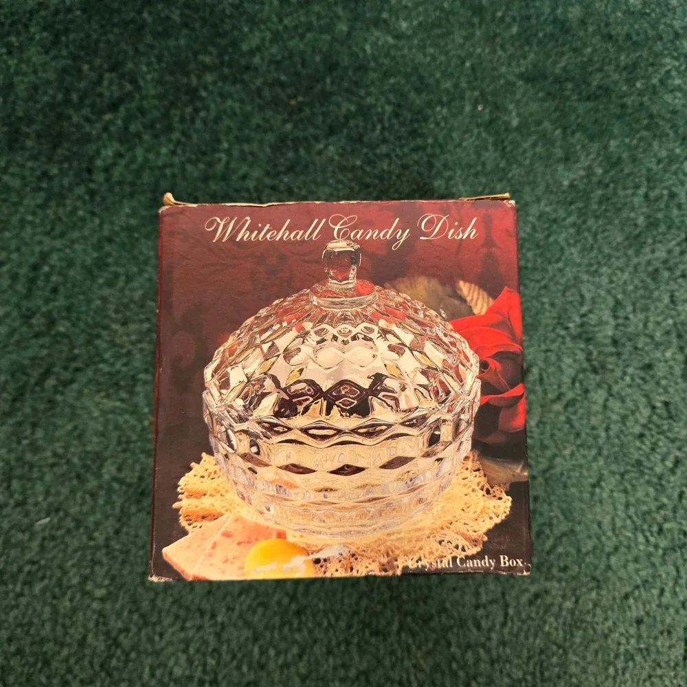 Vintage 1980s Indiana Glass Whitehall Candy Dish Crystal w/Lid Decor Cottagecore